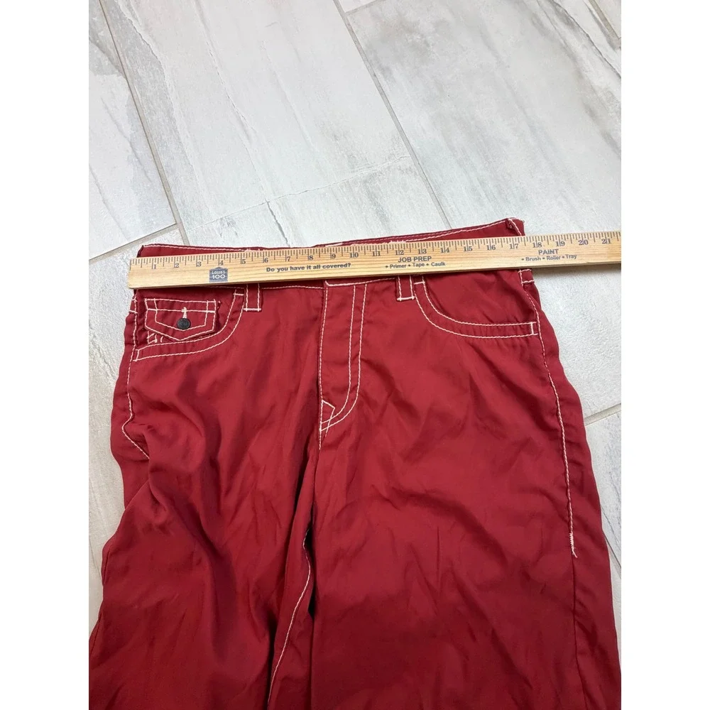 True Religion Ricky Relaxed Straight Red Shorts White Contrast Stitch Mens 33